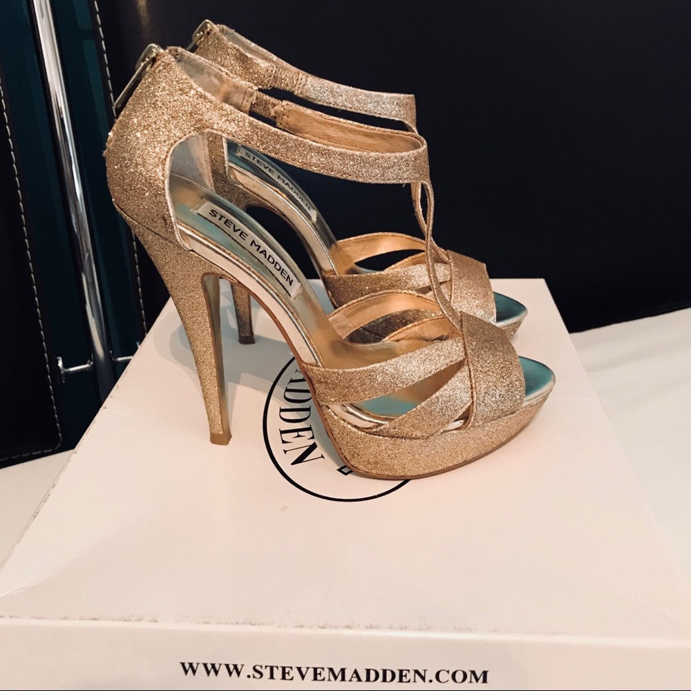 Gold sparkly strappy heels